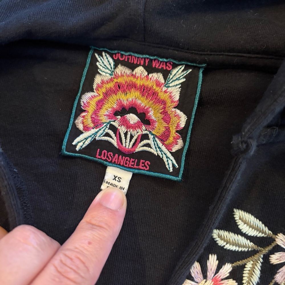 Johnny Was Vienna Floral Embroidered Black Hoodie - Picture 4 of 6